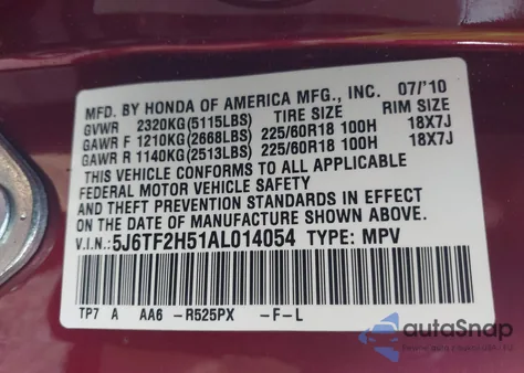 2010 Honda Accord Crosstour Exl z USA, uszkodzony, nr VIN 5J6TF2H51AL014054